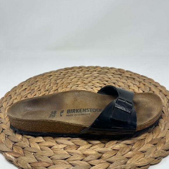 Birkenstock Madrid Black Glossy Sandals Size 7 Women's - Picture 1 of 8